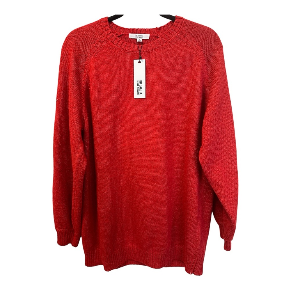 BB Dakota by Steve Madden Red Glitter Pullover Sweater SZ S NWT